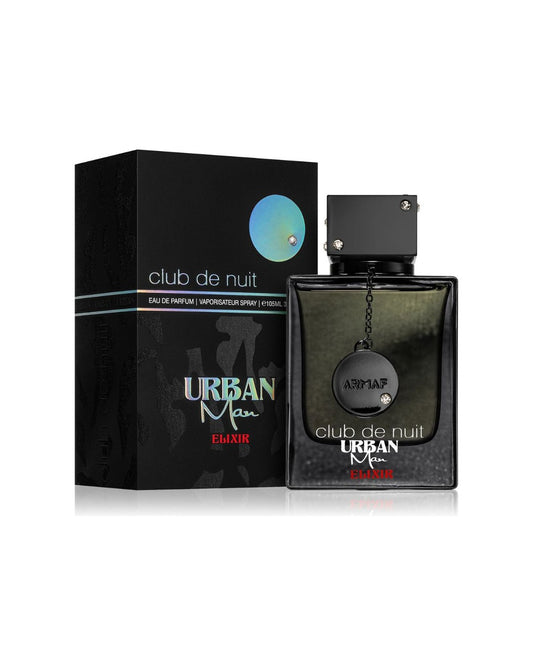 Armaf Club de Nuit Urban Man Elixir eau de parfum 105 ml uomo, flacone nero con medaglione Armaf e confezione