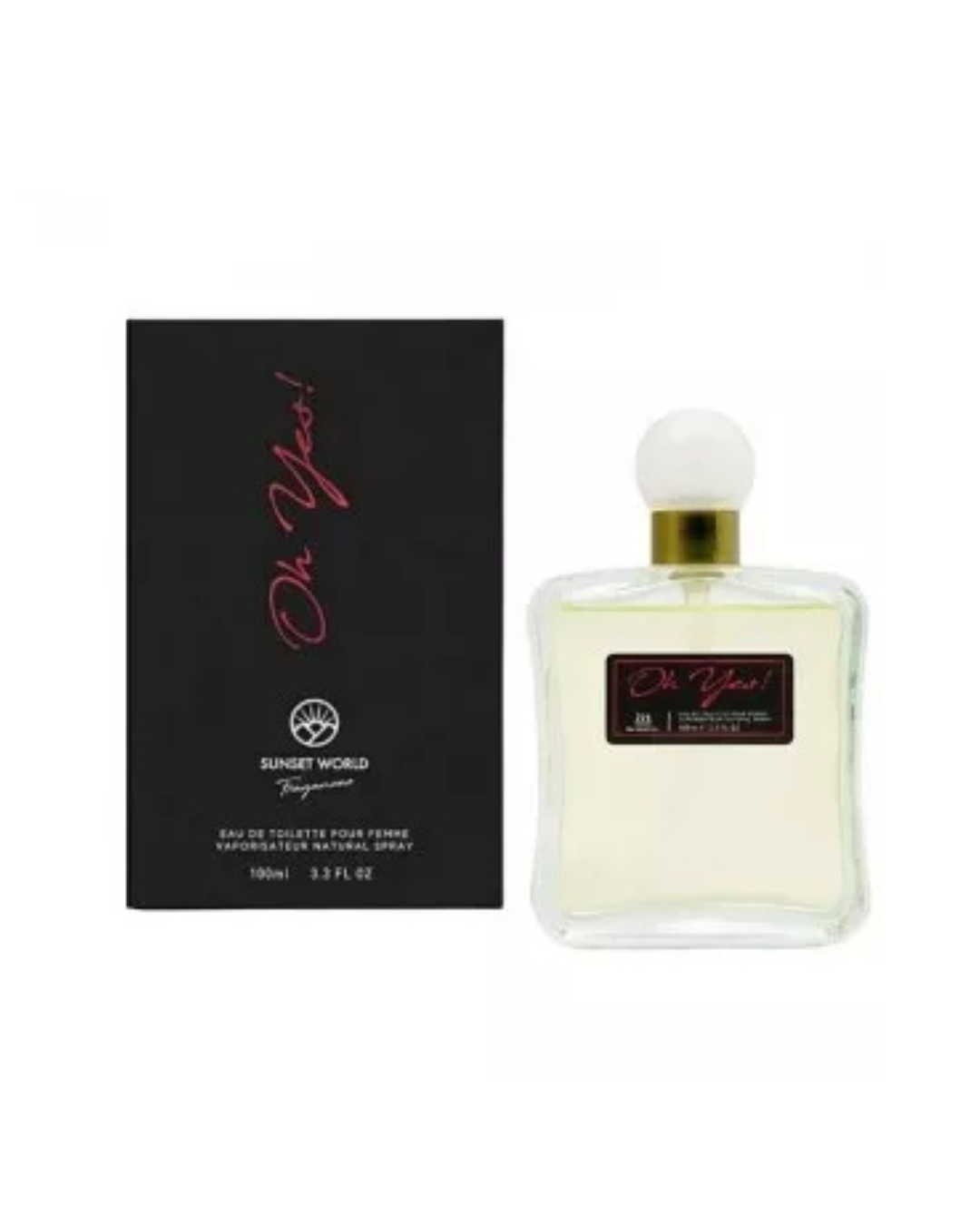 Confezione nera con scritte rosa e flacone del profumo Oh Yes! di Naturmais ispirato a Yes I Am di Cacharel.