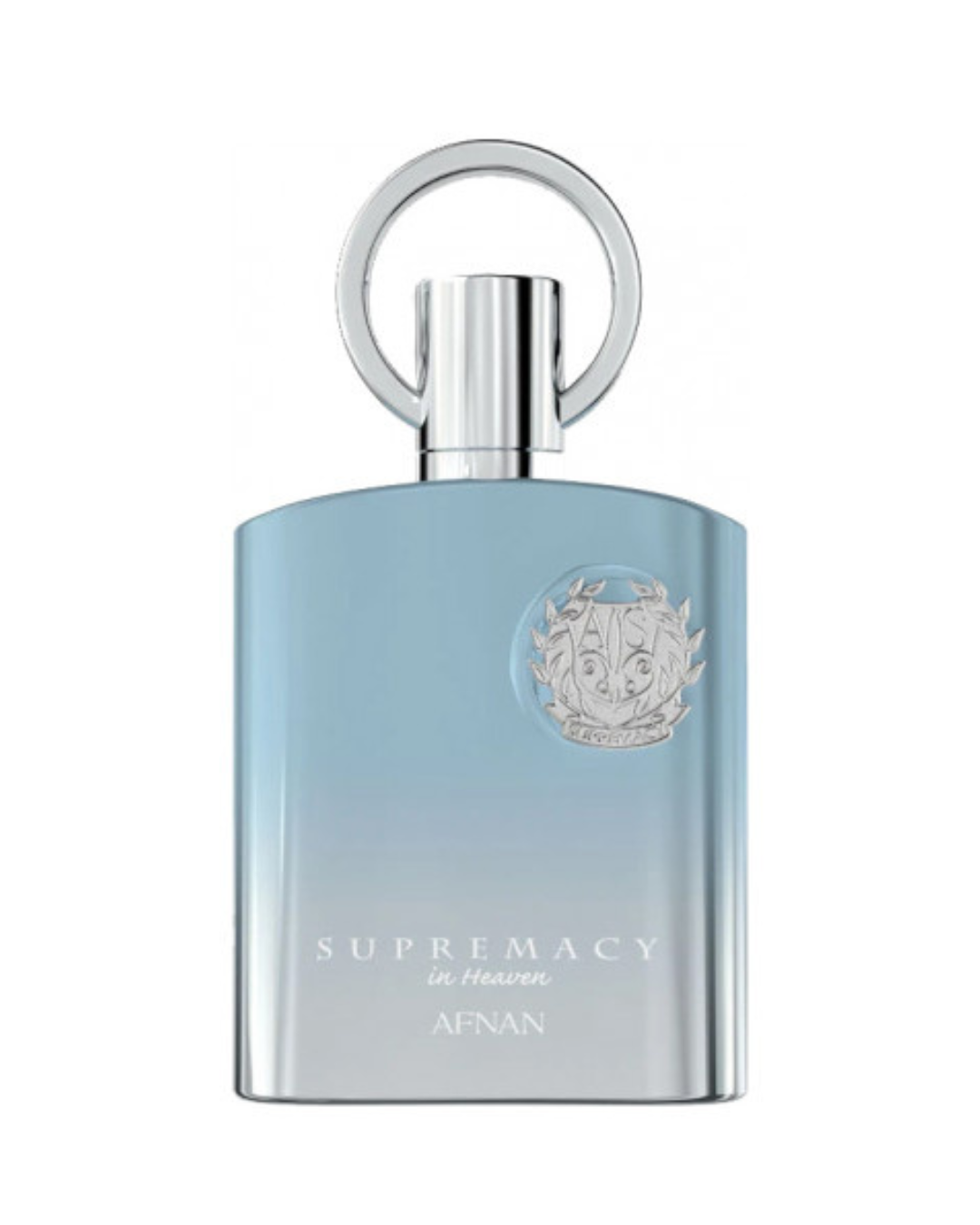 Profumo da uomo Afnan Supremacy in Heaven 100ml affiancato alla sua elegante scatola originale azzurra con loghi in riliev