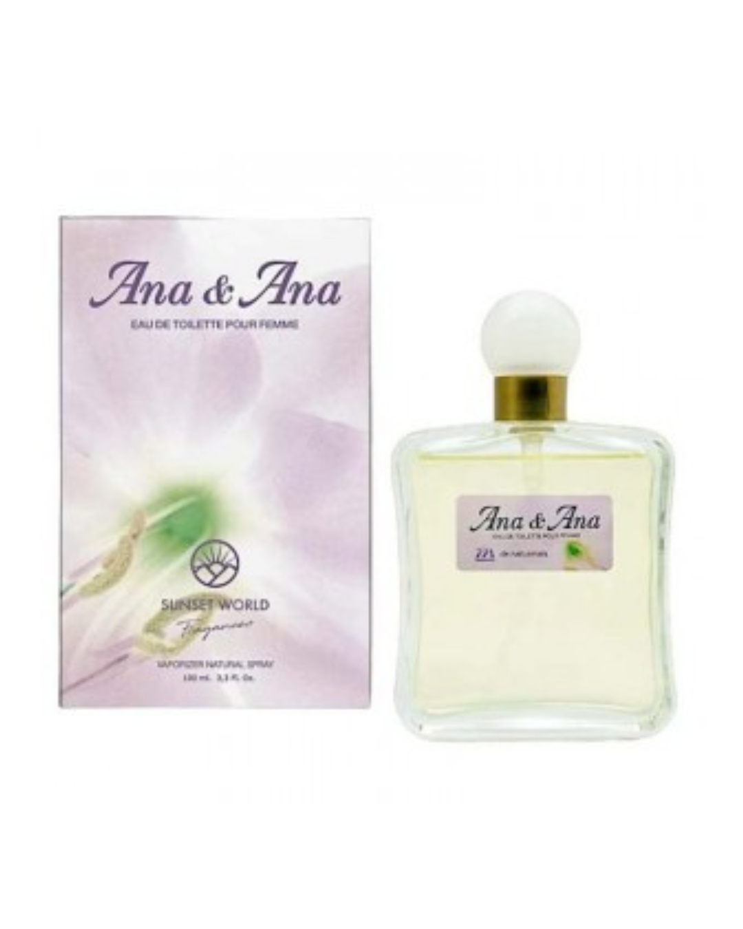 Confezione lilla e flacone del profumo Ana & Ana di Naturmais ispirato a Anaïs Anaïs di Cacharel