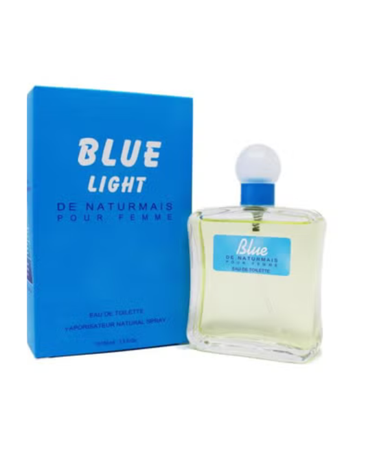 Confezione azzurro intenso e flacone del profumo Blue Light di Naturmais ispirato a Light Blue di Dolce & Gabbana.