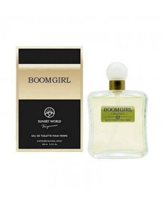 Confezione e flacone del profumo Boom Girl di Naturmais ispirato a Good Girl di Carolina Herrera.