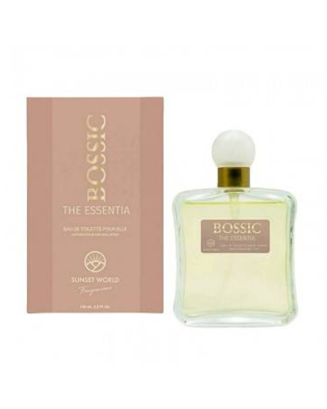 Confezione e flacone del profumo Bossic The Essentia Pour Elle di Sunset World ispirato a Boss The Scent for Her.