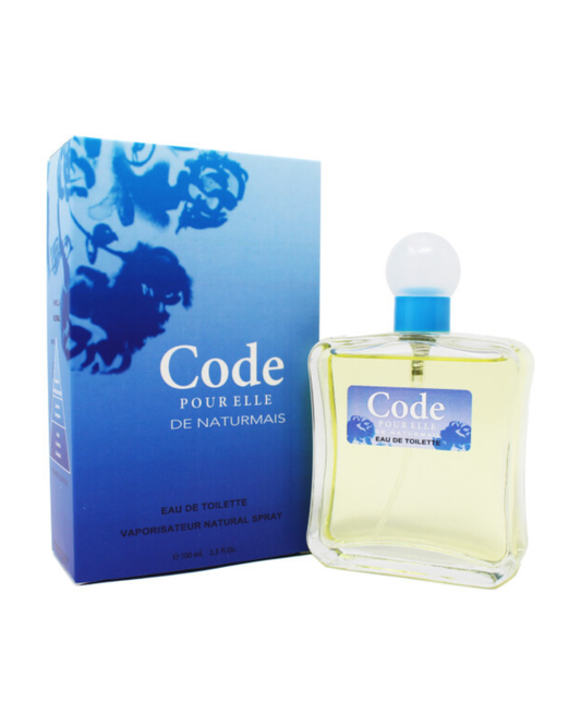 Confezione blu e flacone del profumo Code di Naturmais ispirato a Armani Code for Her