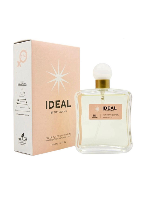 Confezione rosa cipria e flacone del profumo Ideal di Naturmais ispirato a Idôle di Lancôme