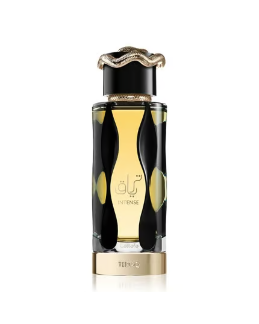 Flacone nero e oro con serpente dorato di Lattafa Teriaq Intense Eau de Parfum 100ml