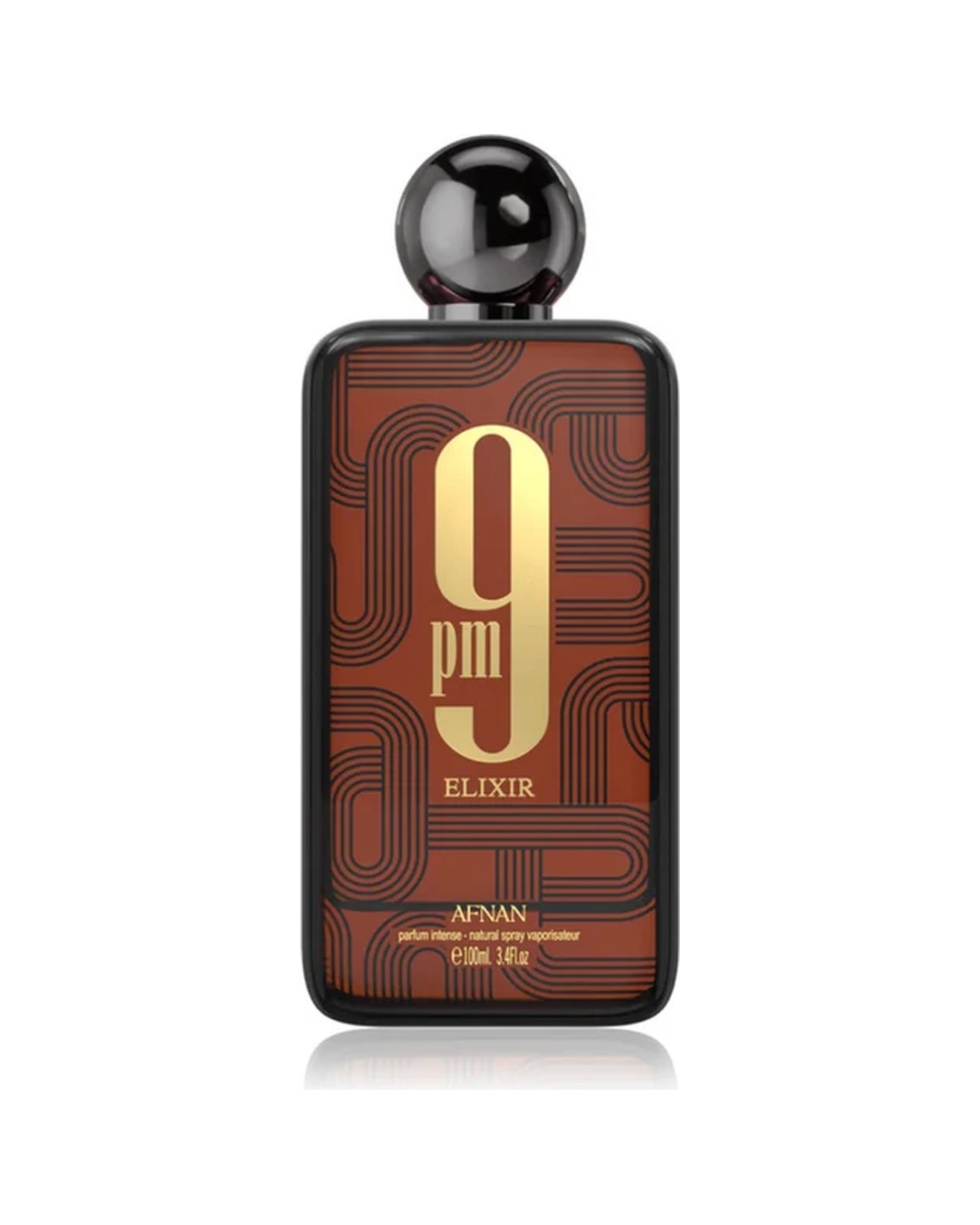 bottiglia del profumo Afnan 9pm Elixir Parfum Intense 100ml, brand degli Emirati Arabi Uniti.