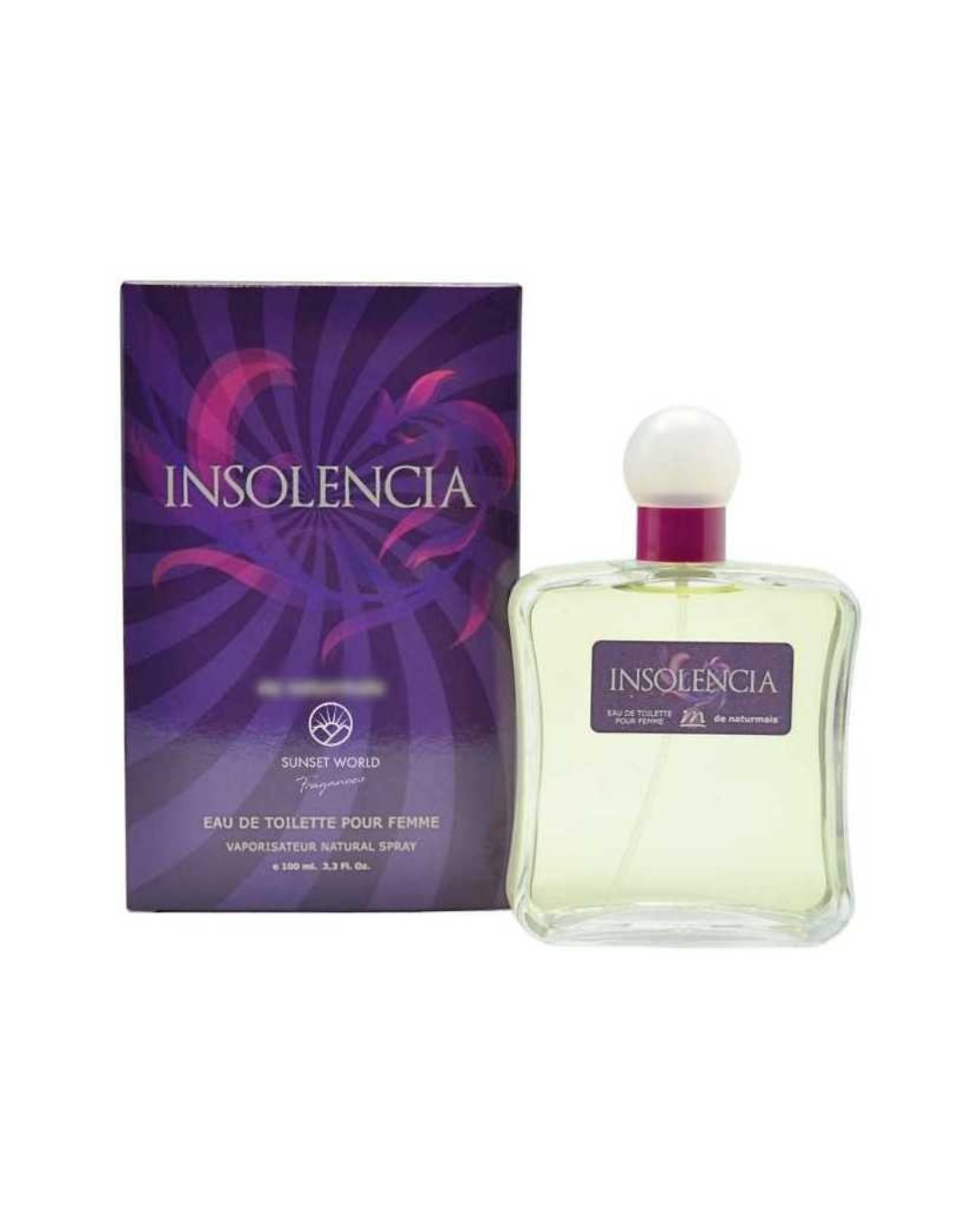 Confezione viola con spirali e flacone del profumo Insolencia di Sunset World - Naturmais