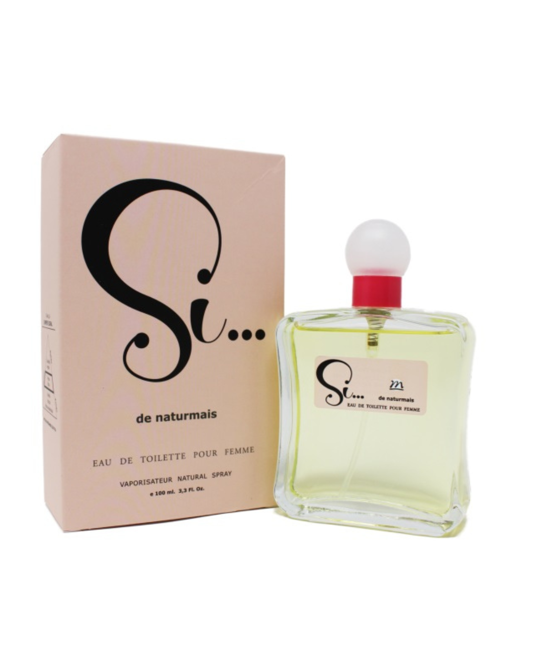 Confezione rosa cipria e flacone del profumo Si di Naturmais ispirato a Sì di Giorgio Armani.