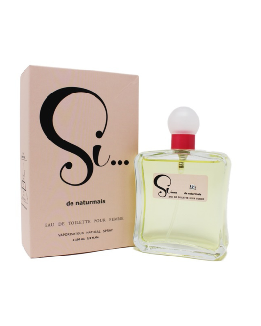 Confezione rosa cipria e flacone del profumo Si di Naturmais ispirato a Sì di Giorgio Armani.