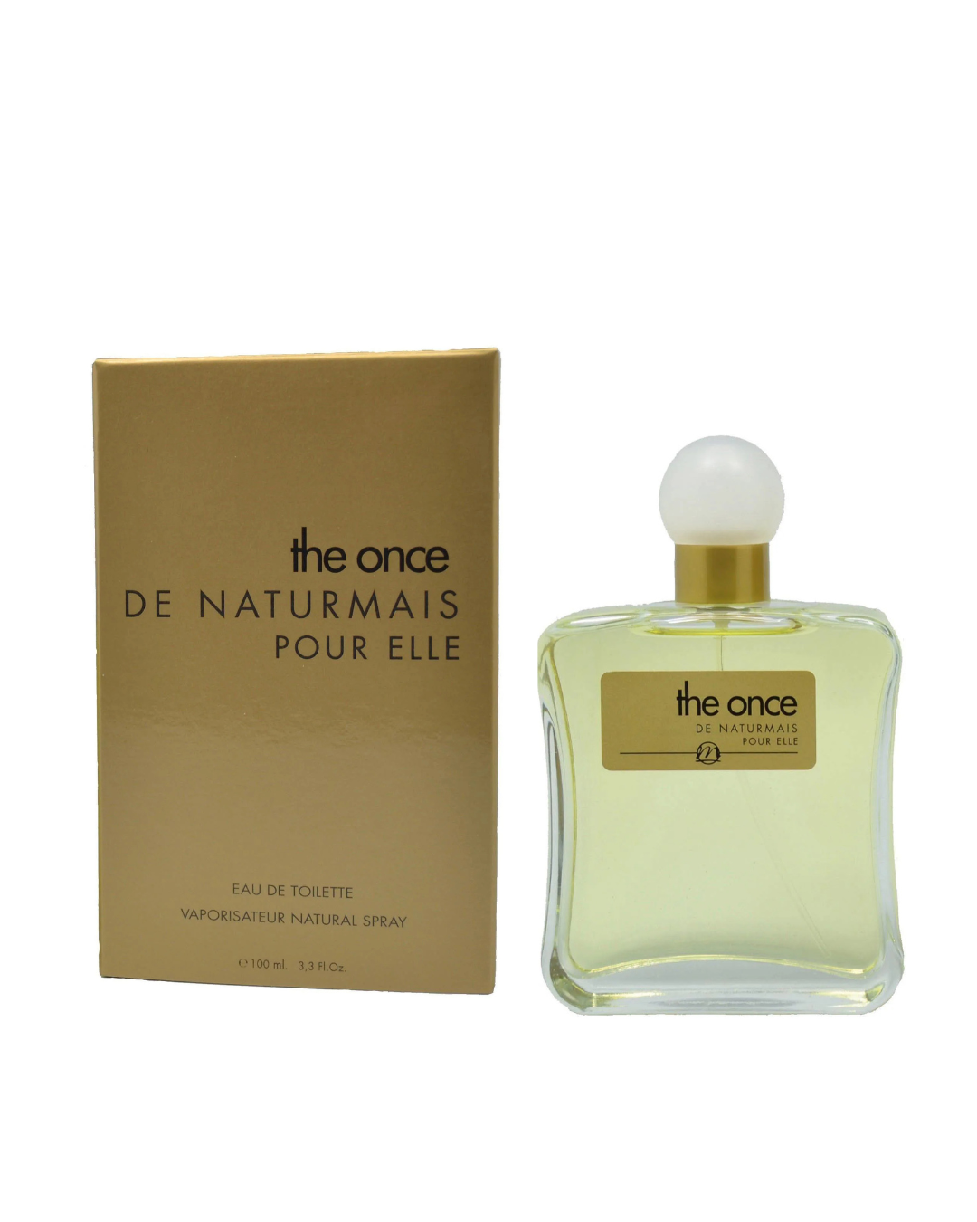 Confezione dorata e flacone del profumo The Once di Naturmais ispirato a The One di Dolce & Gabbana.